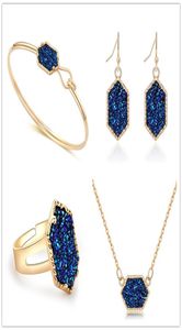 Fasgion 7 couleurs Drusy Druzy Bracelet Oreilles Collier Silver Gold Geométrie en pierre Colliers pour femmes 9842614