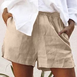 Mode été femmes coton lin Shorts loisirs lâche pantalon court taille élastique décontracté mode couleur bonbon grand Y2K S-5XL240401