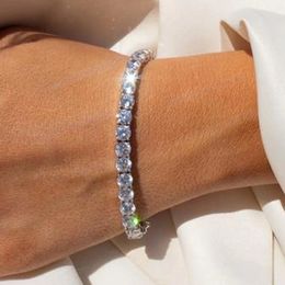 Bracelet Fashioh hip hop 4mm perles de zircon hommes bracelets chaînes brin bracelets pour femme pulseiras bracelets en cristal d'argent bracelet de tennis Cz