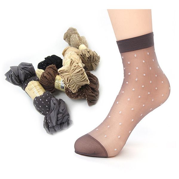 Fashion 1 paire de chaussettes de couleur cutanée Point transparent Ultra-mince femmes cristal Silk chaussettes de la mode Nylon Fashion Mesdames Été Short ankle Silk chaussettes