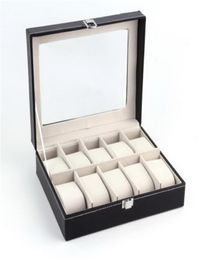 Fashion 10 Grids Pu Leather Watch Boxes Organisateur de rangement Boîte de luxe Banque de bijoux Affiche Affiche Boîte d'affichage noir T200521825517