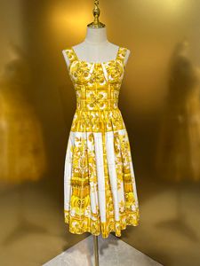 Mode 100% coton robe femme jaune poocelain imprime