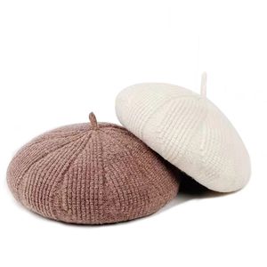 Mode 100% laine béret chapeau femmes hiver français chapeau fille couleur unie automne hiver béret chapeau pour dames casquette plate chapeau feutre bérets