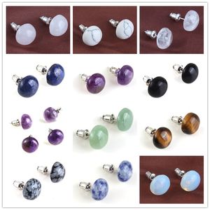 Mode 10MM 12MM Ronde Stud Natuursteen Rozenkwarts Tijgeroog Amethist Studs Oorbellen Voor Vrouwen Sieraden