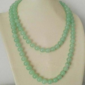 Mode 10 mm natuurlijke groene jade edelsteen ronde kralen kettingen 36 ''