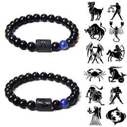 Mode 12 sterrenbeeld armband mannen zwarte steen dierenriem armband voor vrouwen beste vriend cadeau paar geschenk