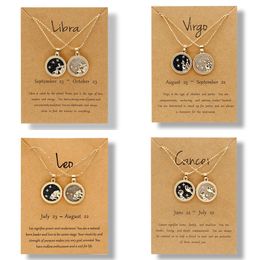 Moda 12 collares de constelaciones para mujeres 2 unid/set cadena signo del zodiaco moneda colgante collar cumpleaños pareja joyería regalo