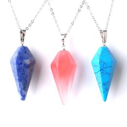 mode 12 stks natuursteen zeshoekige opaal piramide hangers kettingen voor vrouwen sieraden charme punt groothandel bz905