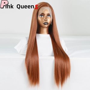 fashion 13*4 Synthetic Hair Front Lace Wig Glueless Heat Resistant Fiber Hair Natural Hairline Free Parting Women long Straight Korean high temperature fiber hair