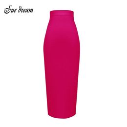 Moda 13 color más tamaño xl xxl sexy rodilla longitud vendaje falda mujeres elástico bodycon lápiz de verano 56 cm 210621