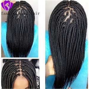 Mode 13x4 tressé boîte tresses dentelle perruque résistant à la chaleur fibre avec des cheveux de bébé tressé synthétique avant de lacet perruques pour les femmes noires