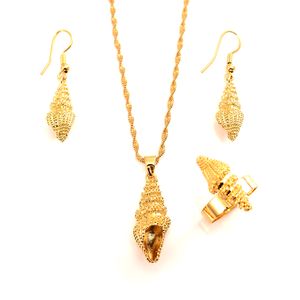 Moda 14 k oro amarillo GF Shell colgante collar pendientes anillos cadena joyería mujeres concha gargantilla femenina