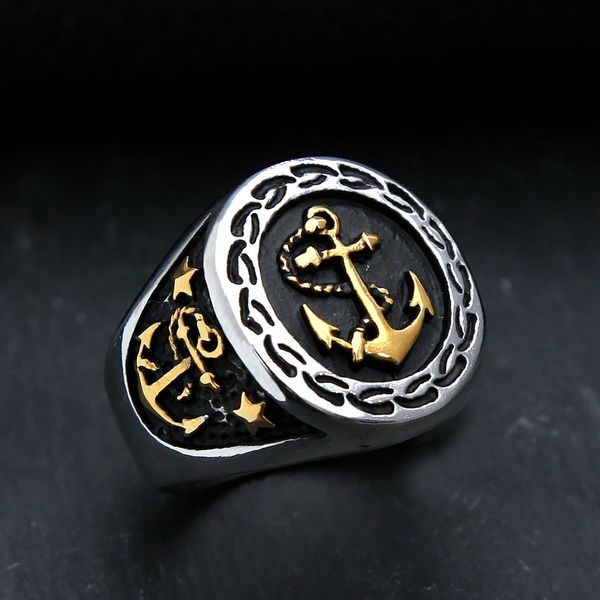 Fashion 14k Gold Anchor Ann Ring Vintage Punk Biker Rings para hombres Regalos de joyería de amuleto únicos