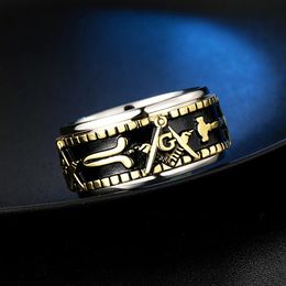 Fashion 14k Gold Freemason Ag Signet Anneau pour hommes Femmes Punk Biker Masonic Rotation Rings Amulet Bijoux Cadeau
