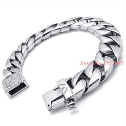 Bracelet en acier inoxydable 316L pour hommes et garçons, chaîne gourmette de 15MM de large, couleur argent lisse, vente en gros, bijoux 240227