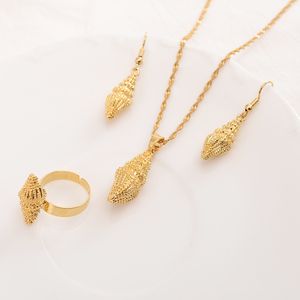 Mode 18 k Or Jaune Rempli Pendentif Collier Boucles D'oreilles Anneaux Chaîne Shell Bijoux Femmes Seashell Choker Femme