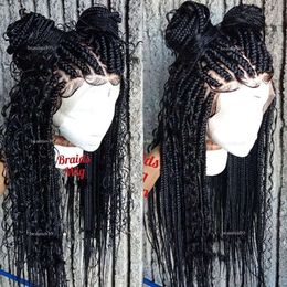 Fashion 180Density Full Beautiful Goddess Box Lace Front Front Handmade Curly Traids Cornrow Wig for Black Femmes