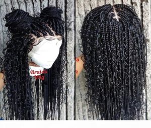 Fashion 180Density Full Beautiful Goddess Box Braids Lace Lace Front Perruque à la main Forme Curly Cornrow Perrette pour les femmes noires3774242