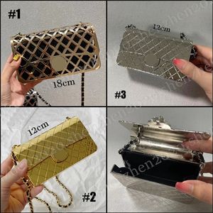 Bolsas de cosméticos ahuecadas de Metal dorado de 18cm/12cm a la moda, bolso de hombro con cadena para mujer con bolsa de maquillaje interior negra, bolso Cion