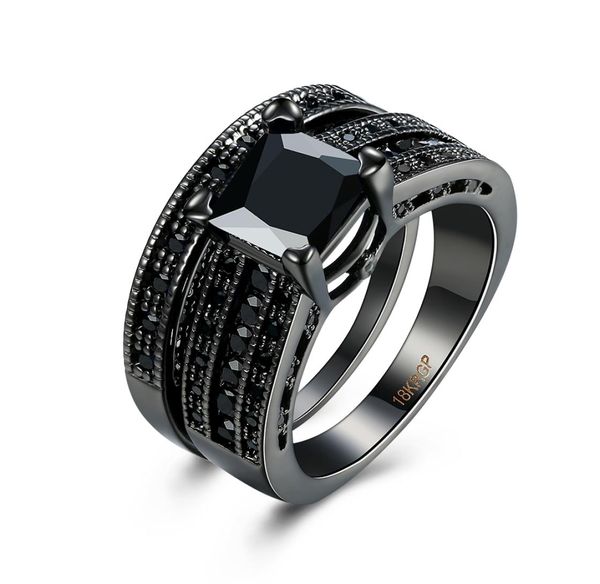 Moda de 18k Black Gold Black Square Diamond Princess Cut Wedding Bands Bands Bridal Bands Rings para mujeres Damas54662224