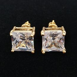 Mode 18k gouden hiphop ijsje uit CZ kubieke zirkoon vierkantoor oorbellen 0,4 0,7 0,9 cm geschenken voor mannen volle diamant oorringstoppen rapper sieraden