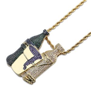 Fashion- 18k Gold Hop Hop Hop Coloré Cubic Cz Zirconia Bouteille Collier Dessin animé Twist Chaîne Glafe Sortie Rapper Bijoux Cadeaux Pour Garçons