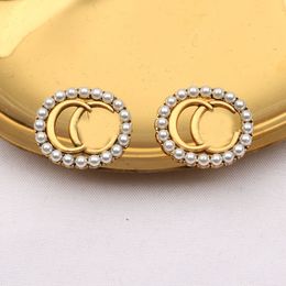 Mode 18K Plaqué Or Marque De Luxe Designers Double Lettres Goujon Clip Chaîne Géométrique Femmes Ovale Cristal Strass Perle Boucle D'oreille De Noce Jewerlry Cadeaux