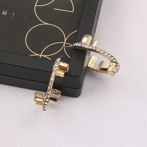 Mode 18K GOUD GOLD LUXury Brand Designers Dubbele letters Stud Clip Chain Geometric Women 925 Silver Crystal Rhinestone Earring Wedding Party Joomerlry