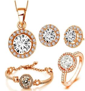 Mode 18K rosé goud vergulde glanzend zirkoon kristal ketting armband oorbellen ring sieraden set voor vrouwen bruiloft sieraden set 4pcss4888224
