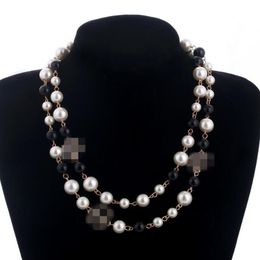 Fashion-19New collier de lettres de perles à double couche transfrontalier Modèles d'explosion de chaîne de chandail de mode Anniversaire Cadeau de NoëlAA1285Z