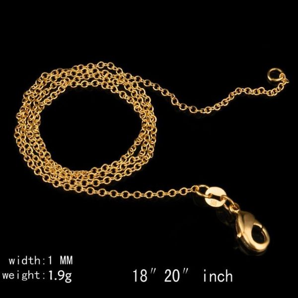 Mode 1 mm 18k Gold plaqué 925 Collier en argent sterling o Chain de chaîne de bijoux de bricolage Rose Gol 18-24 pouces 235 ans