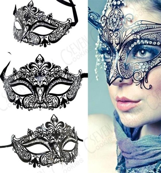 Moda 2 colores Filigrana de metal veneciana Hermosa máscara de mascarada de lujo Fiesta de Mardi Gras Máscara de ojos sexy Macka con diamantes de imitación 2003366355