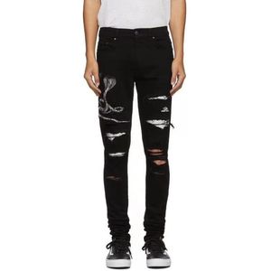 Mode-2018 Jeans pour hommes de haute qualité Jeans de motard en détresse pour moto Rinny Slim Trou déchiré à rayures FamouBrand Pantalons en denim Jeans de créateur