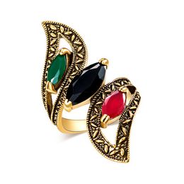 Mode 2018 vintage grote ring antieke gouden kleur mozaïek kleurrijke hars ringen voor vrouwen maat 6 7 8 9 10