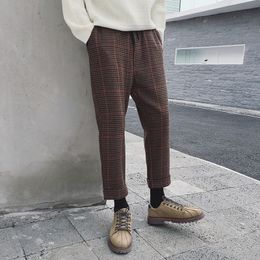 Fashion-2019 Spring Nieuwe Koreaanse versie van de Jeugd Mode Trendy Houndstooth Wol Wollen Materiaal Negen Broek Losse Kleine Literaire Mannen