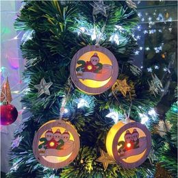 Moda 2020 Luces de Navidad Adorno Luces de Navidad de madera Cadena LED Colgante Colgante Adornos de Navidad personalizados 30 piezas T2I51598