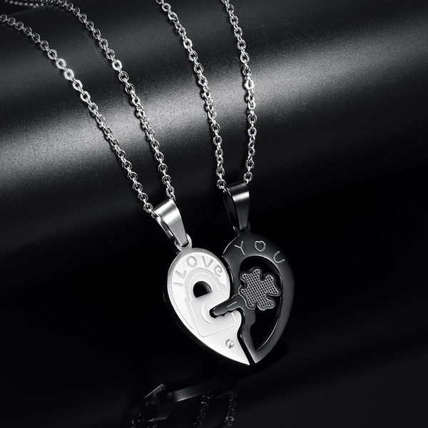 Moda-2020 Nueva pareja colgante Regalo del día de San Valentín Blanco y negro con cerradura de llave para enviar el collar del amante Colgante con letras de regalo