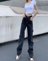 Fashion 2020 Nieuwe Smoke Gray BF Retro Casual High Taille Wide Legs Ins Rechte Barrel Baggy Jeans For Women7977000