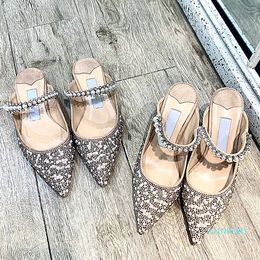 Moda-2020, novedad de verano, zapatos de mujer, sandalias de tacón alto con perlas de taladro de agua de palomitas de maíz de cristal puntiagudo