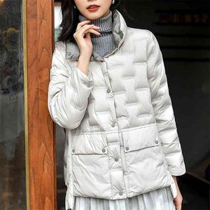 Mode-2021 hiver nouvelle doudoune légère à canal adhésif femme courte ample mince duvet de canard blanc veste chaude