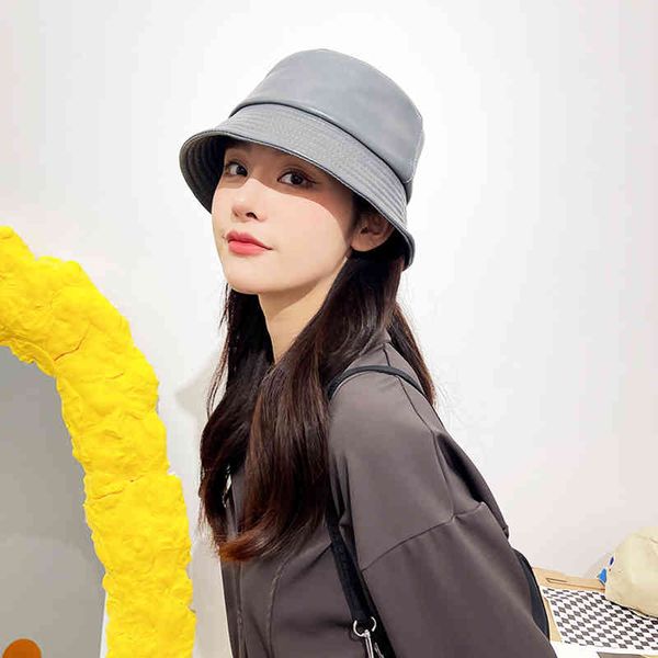 Moda 2021, gorra de pesca informal de cuero auténtico para mujer, gorra de pescador con visera Pop Hip Hop, sombrero de cubo de hoja para mujer