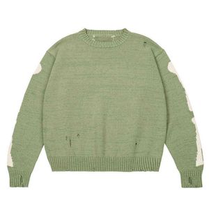 Mode 2022 Squelette Jacquard Tricots Chandails D'hiver pour Hommes Surdimensionné O-Cou Pull Vert Lâche Squelette Os Impression T220730