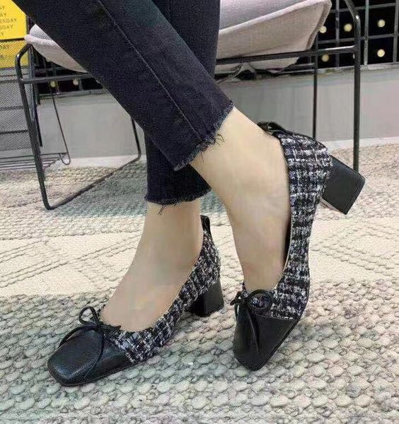 Mode 2022 printemps 5,5 cm chaton talon noir ivoire noir véritable cuir véritable en cuir Tweet Tweet Chunky talons chaussures travail