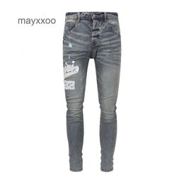Fashion 2024 amiirii Jeans laterales Purple Mens Demin Letter Fashion Jean 2024 Mhigh Tendy Leather Fit 3008