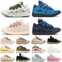 Mode 2024 Designer Lan Schoenen Dames Platform Lan Leather Curb Casual Lan Sneakers Reliëf Moeder Nappa Kalfsleer Dubbel Geweven Veters Sport Trainers