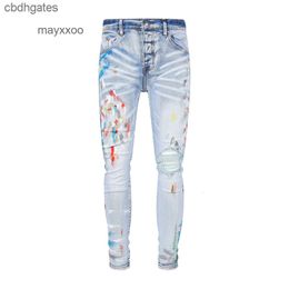 Fashion 2024 hombre amiirii Jean 2024 Dmin Purple Mens Jeans azules con pintura Moda moteada A6df