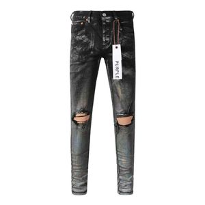 Mode 2024 Nieuwe Purple Brand Jeans met High Street White Paint Distressed Repair Lage Rise Skinny Denim Us 28-40Size broek