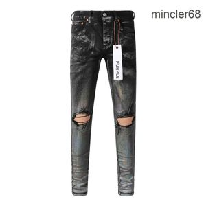 Fashion 2024 Nouveau jean de marque violette avec peinture blanche haute rue Réparation en détresse Low Rise Skinny Denim US 28-40Size Pantal