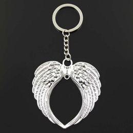 Mode 20 pcs/lot porte-clés porte-clés bijoux argent plaqué coeur ange aile breloques pendentif clé accessoires