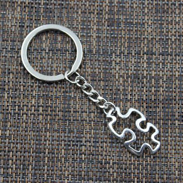 Mode 20 pcs/lot porte-clés porte-clés bijoux argent plaqué Puzzle pièce breloques pendentif clé accessoires